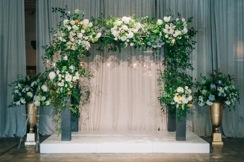 stave room atlanta wedding | carley and matthew tulip event florals wedding ceremony arch